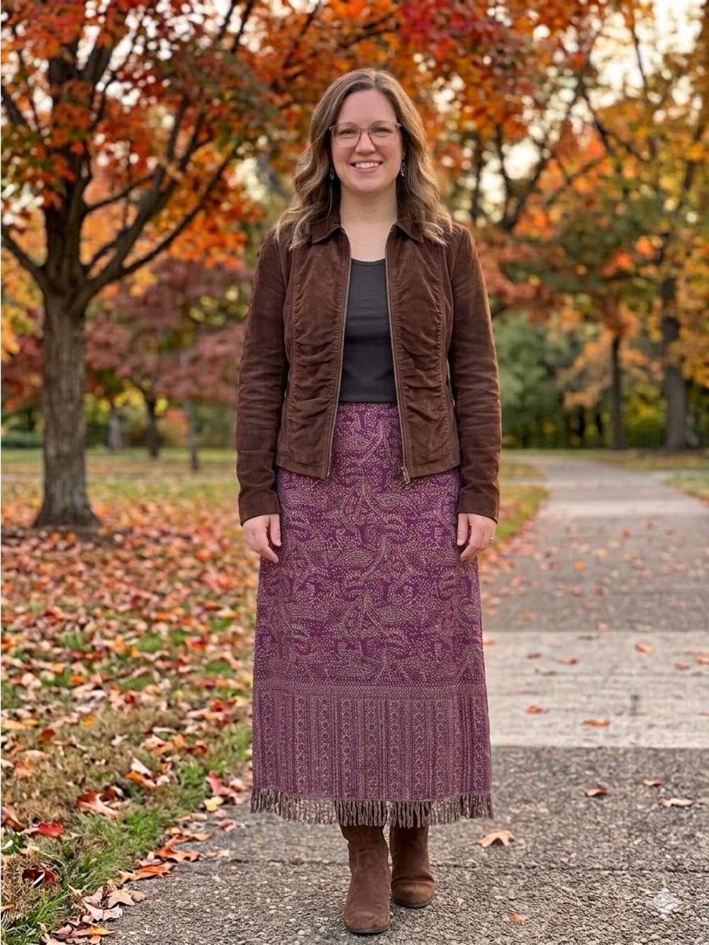 Bohemian Purple Paisley Fringe Maxi Skirt